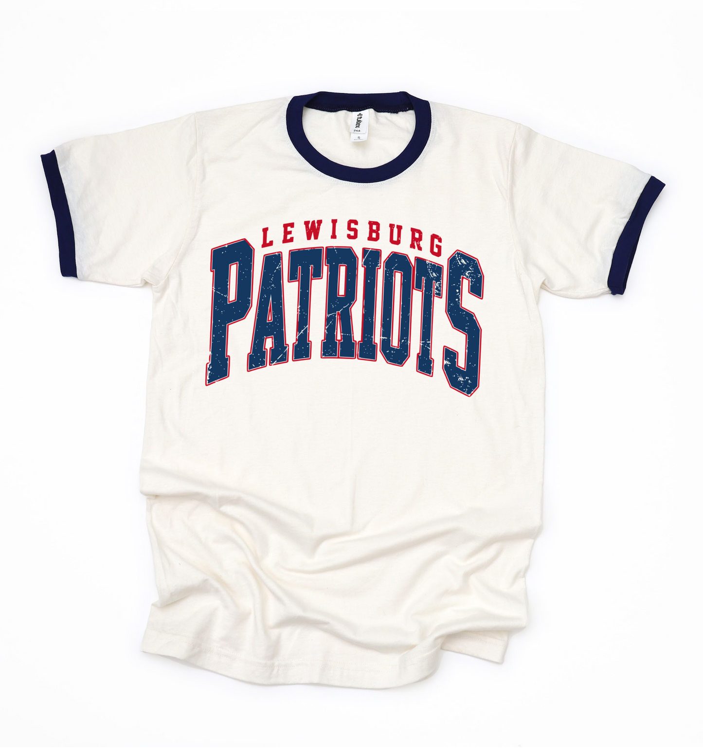 Distressed Lewisburg Patriots Ringer Shirt/ Adult Sizes - Tultex Brand