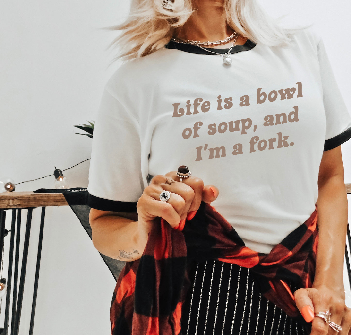 Life Is A Bowl of Soup, and I'm A Fork Funny Ringer Tee