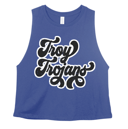 Powder Blue Troy Trojans Black Print Soft Style Crop Tank/ Troy Baseball Little League Crop
