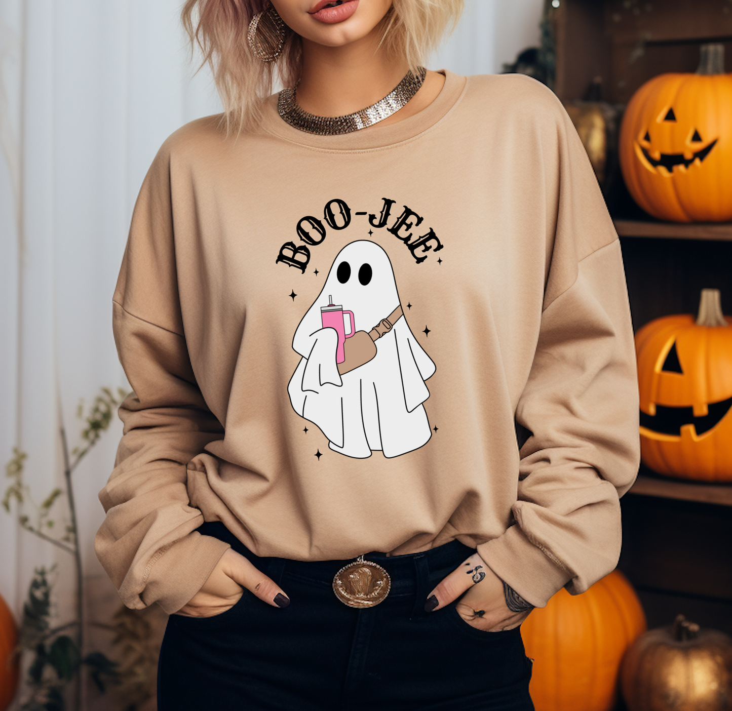 Bella or Gildan Bou-jee Ghost Halloween Sweatshirt/ Halloween Sweatshirt/ Adult Sizes