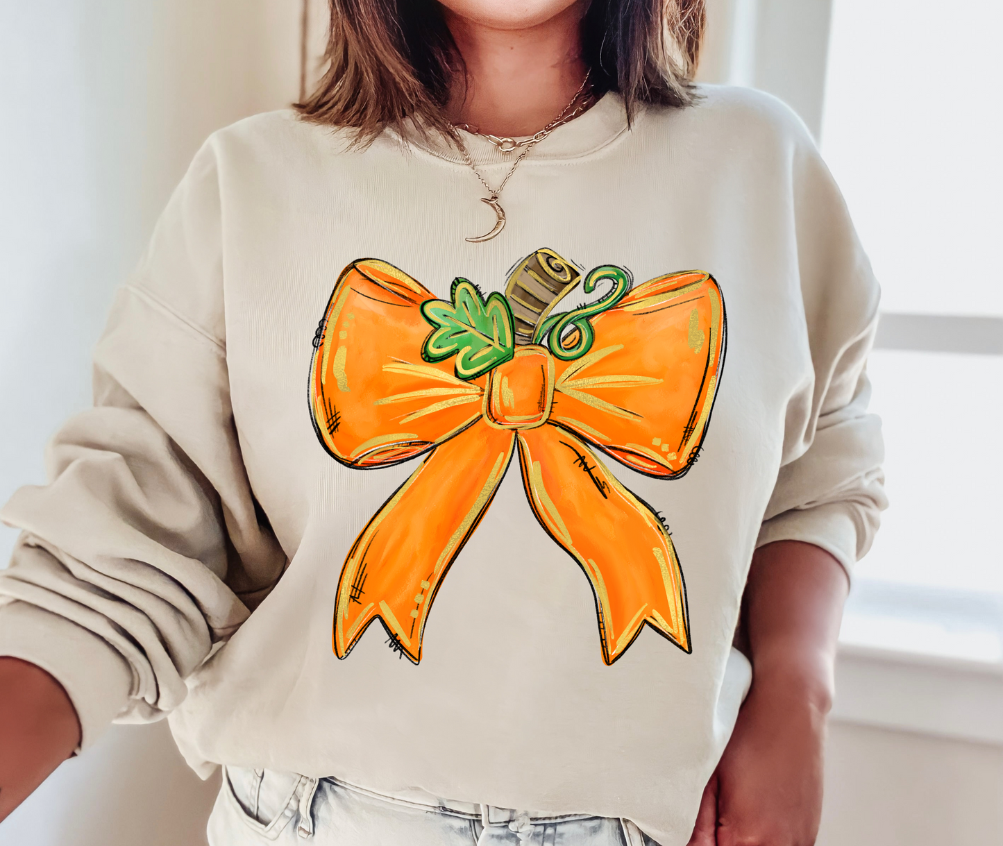 Gildan, Comfort Colors, Or Bella Canvas Pumpkin Bow Sweatshirt/ Cute Fall Sweatshirt