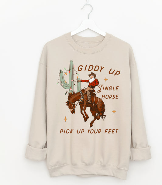 Giddy Up Jingle Horse Sweatshirt/ Western Santa Sweatshirt