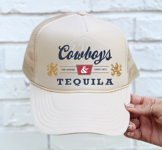 Cowboys and Tequila Western Trucker Hat/ Vacation Hat/ Concert Hat