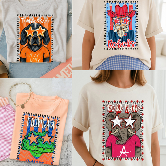 S E C Mascot Tees/ Lots of Team Options/ Full Length Bella Canvas, Full Length Comfort Colors, or Comfort Colors Boxy Crop Options