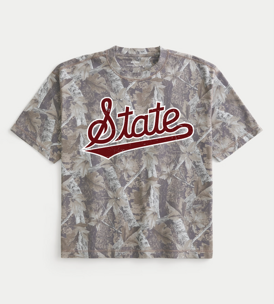 Boxy Camo Crop - State Script Shirt