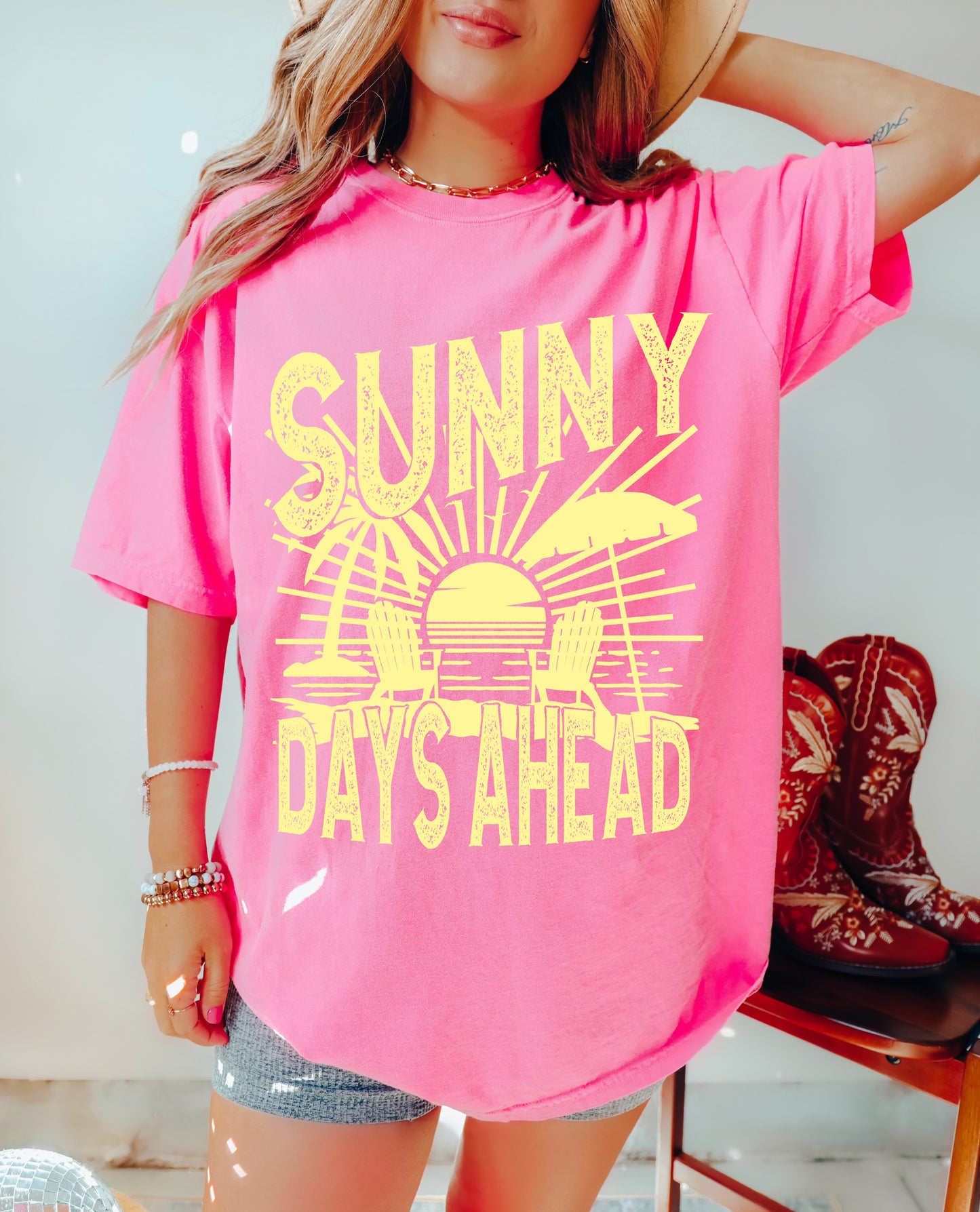Comfort Colors or Bella Canvas Sunny Days Ahead Tee/ Summer Vibes Beach Cover Up Vacation Summer Tee