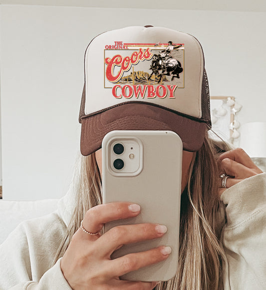 Tan/ Brown Original Coors Cowboy Western Trucker Cap/ Girls Trip Hat/ Vacation Hat/ Concert Hat