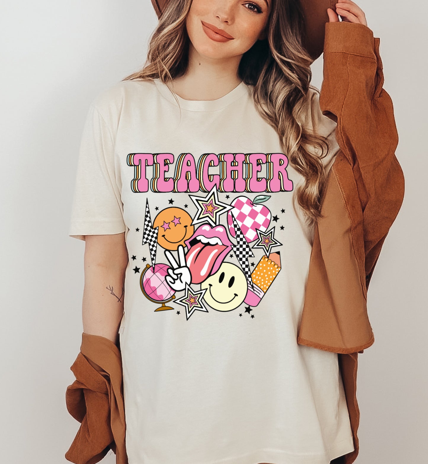 Comfort Colors or Bella Canvas Teacher Collage Smiley Retro Tee/ Back To School Shirts