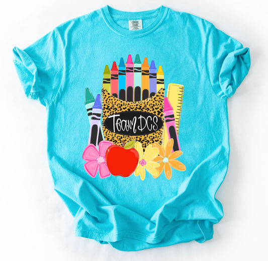 Comfort Colors Team DCS Crayon Box Tee/ Leopard Print/ Multiple Color Options