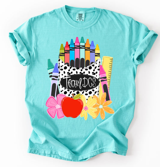 Comfort Colors Team DCS Crayon Box Tee/ Damatian Print/ Multiple Color Options