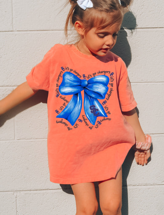 Southaven Chargers Comfort Colors or Bella Canvas Coquette Bow Tee- Youth and Adult Sizes