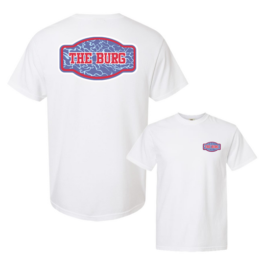 Lewisburg Volleyball Fundraiser - Comfort Colors The Burg Camo Shirt