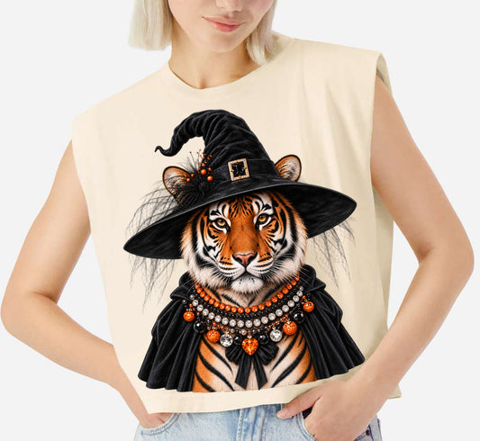 Comfort Colors Boxy Crop Halloween Tiger Tee/Halloween Fall Shirt/ Adult Shirts