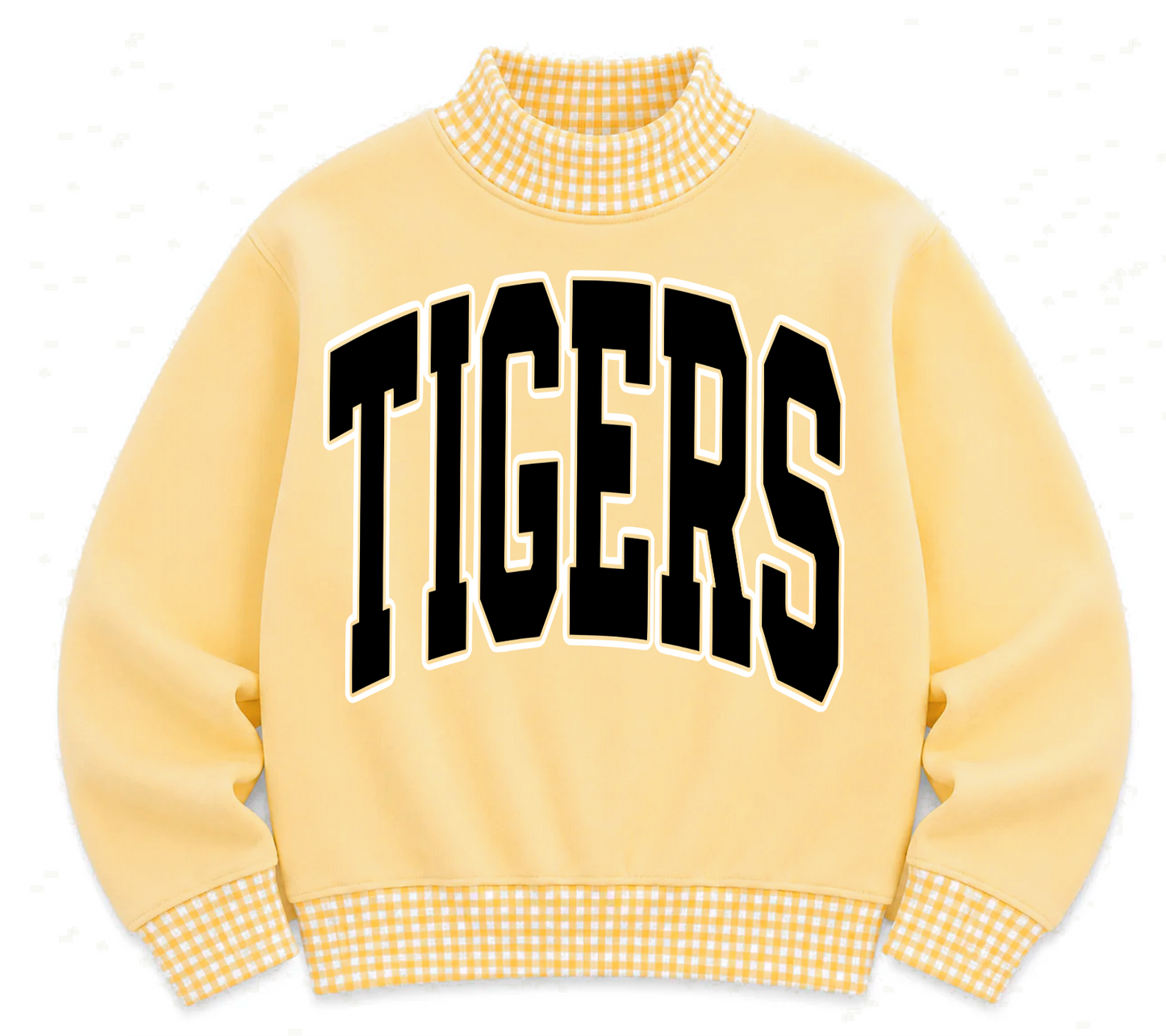 Gingham School Spirit Tigers or Any Other  Mascot/Team Mock Neck Sweatshirt - Completely Customizable/ Game Day Sweatshirts