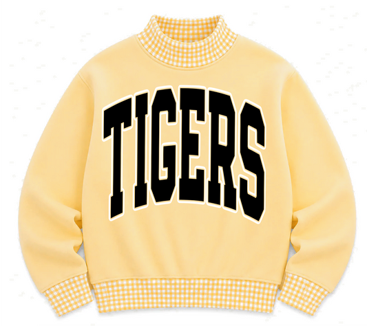 Gingham School Spirit Tigers or Any Other  Mascot/Team Mock Neck Sweatshirt - Completely Customizable/ Game Day Sweatshirts