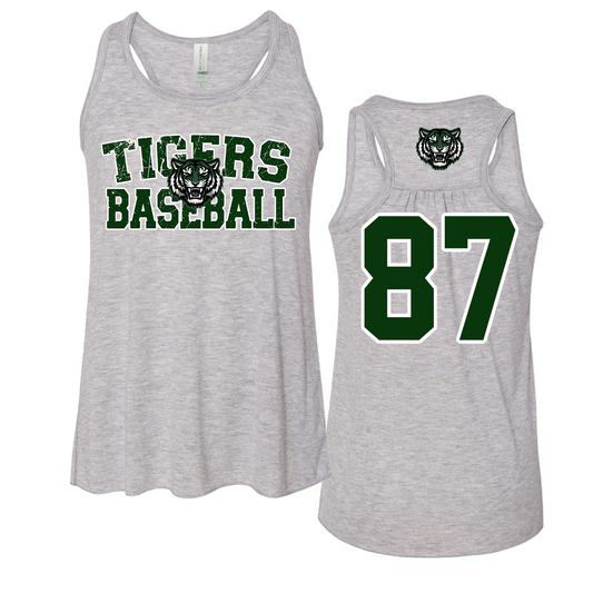 Tigers Baseball Tank with Number- Front/ Back Printed - Toddler/Youth/ Adult Sizing -Athletic Gray Color