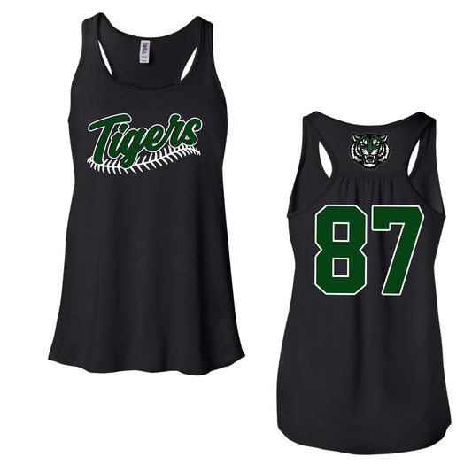 Tigers Baseball Tank with Number- Front/ Back Printed - Toddler/Youth/ Adult Sizing - Black Color