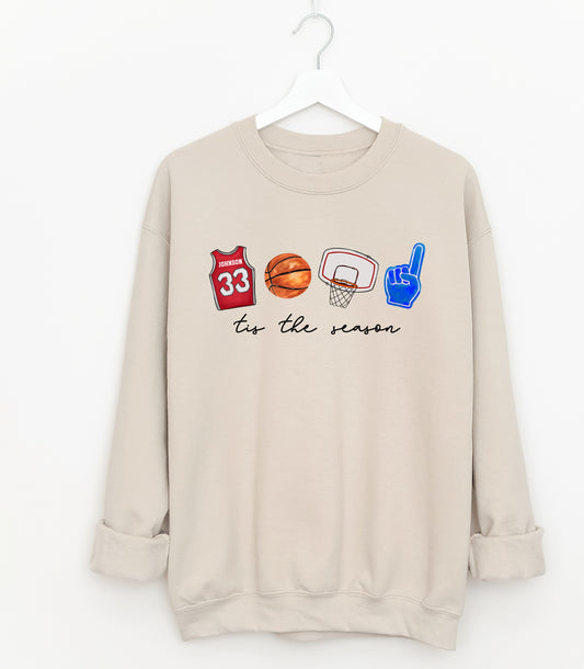 Basketball Tis The Season Custom Jersey Number Sweatshirt/ Comfort Colors, Bella, or Gildan Brand Sweatshirt/ Basketball Mom Sweatshirt