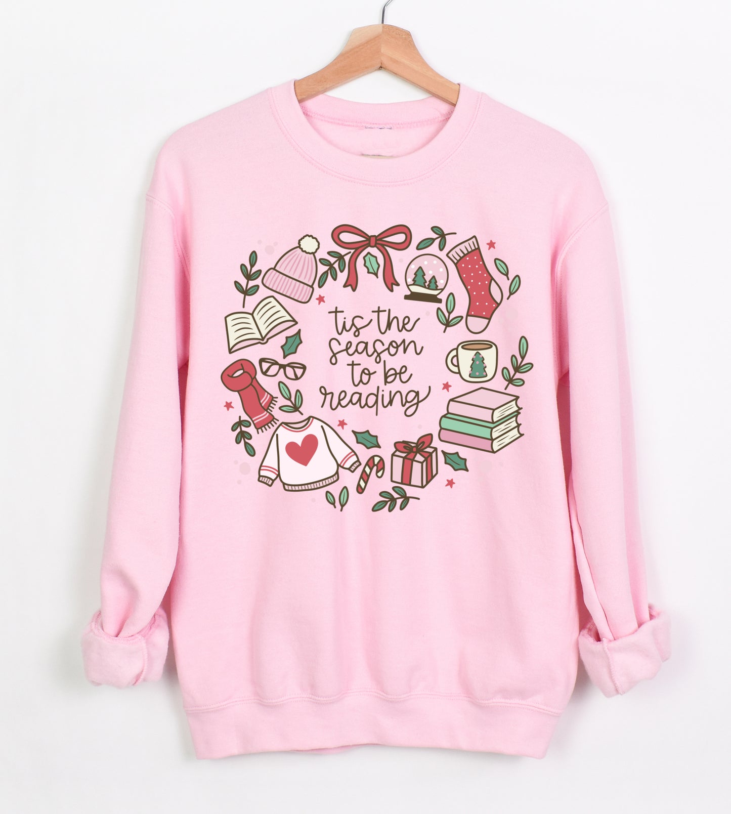 Pink -Tis the Season To Be Reading - Gildan and Bella Canvas Brand Options