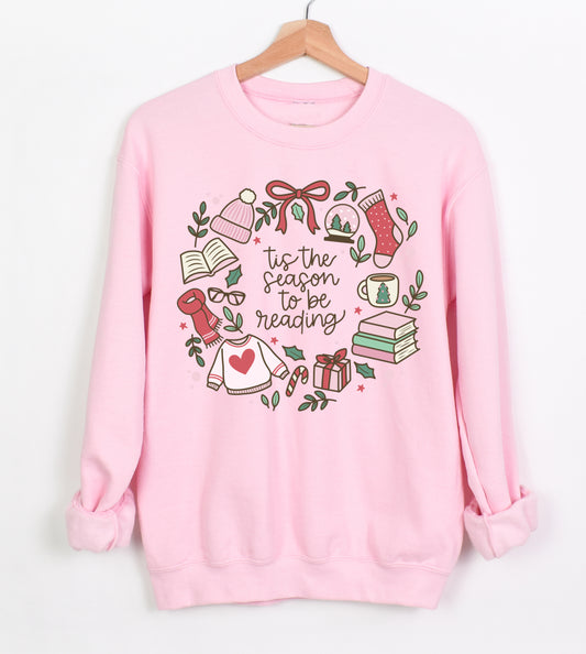 Pink -Tis the Season To Be Reading - Gildan and Bella Canvas Brand Options