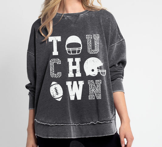 Acid Washed Touchdown Football Quality Sweatshirt - Sizes and Inventory Limited