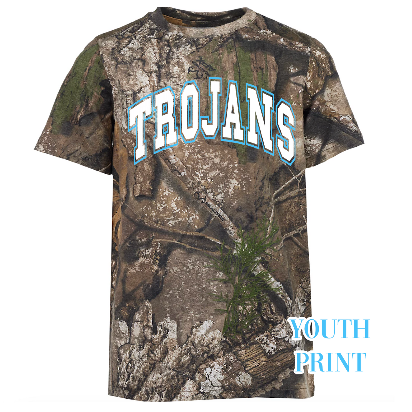 Camo Trojans Tee/ Either Mossy Oak New Bottomland or Real Tree Max Print