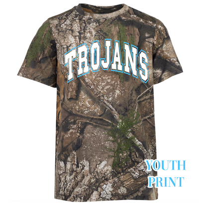 Camo Trojans Tee/ Either Mossy Oak New Bottomland or Real Tree Max Print