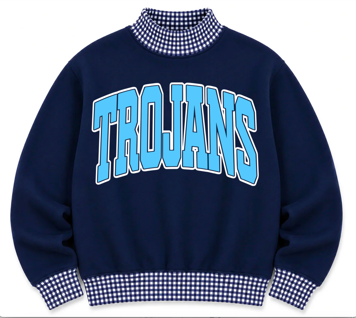 Gingham School Spirit Northpoint Trojans or Any Other  Mascot/Team Mock Neck Sweatshirt - Completely Customizable/ Game Day Sweatshirts