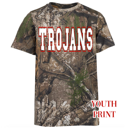 Camo Trojans Tee/ Either Mossy Oak New Bottomland or Real Tree Max Print