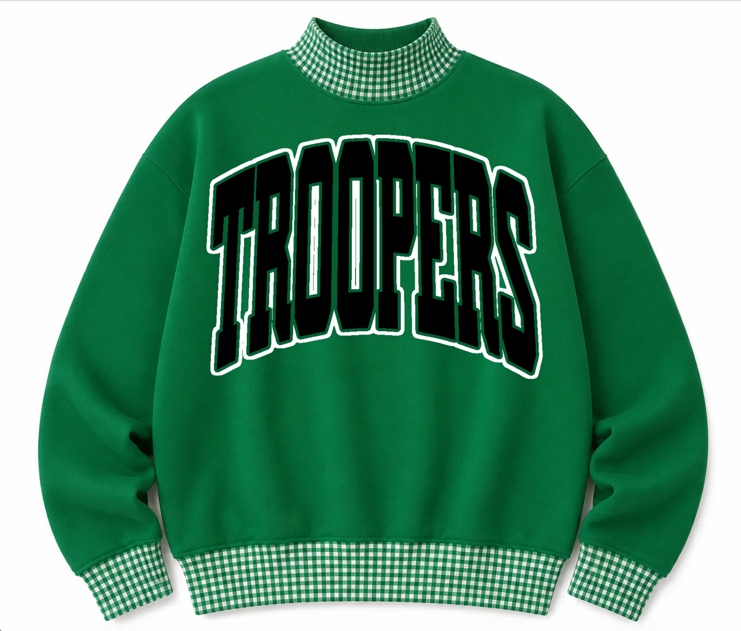 Gingham School Spirit Troopers or Any Other  Mascot/Team Mock Neck Sweatshirt - Completely Customizable/ Game Day Sweatshirts