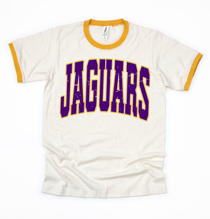 Distressed Jaguars Ringer Shirt/ Adult Sizes - Tultex Brand