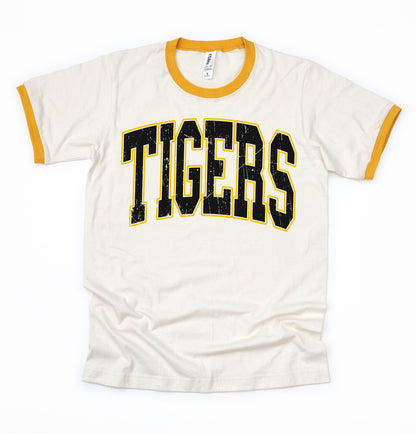 Distressed Tigers Ringer Shirt/ Adult Sizes - Tultex Brand - Multiple Colors