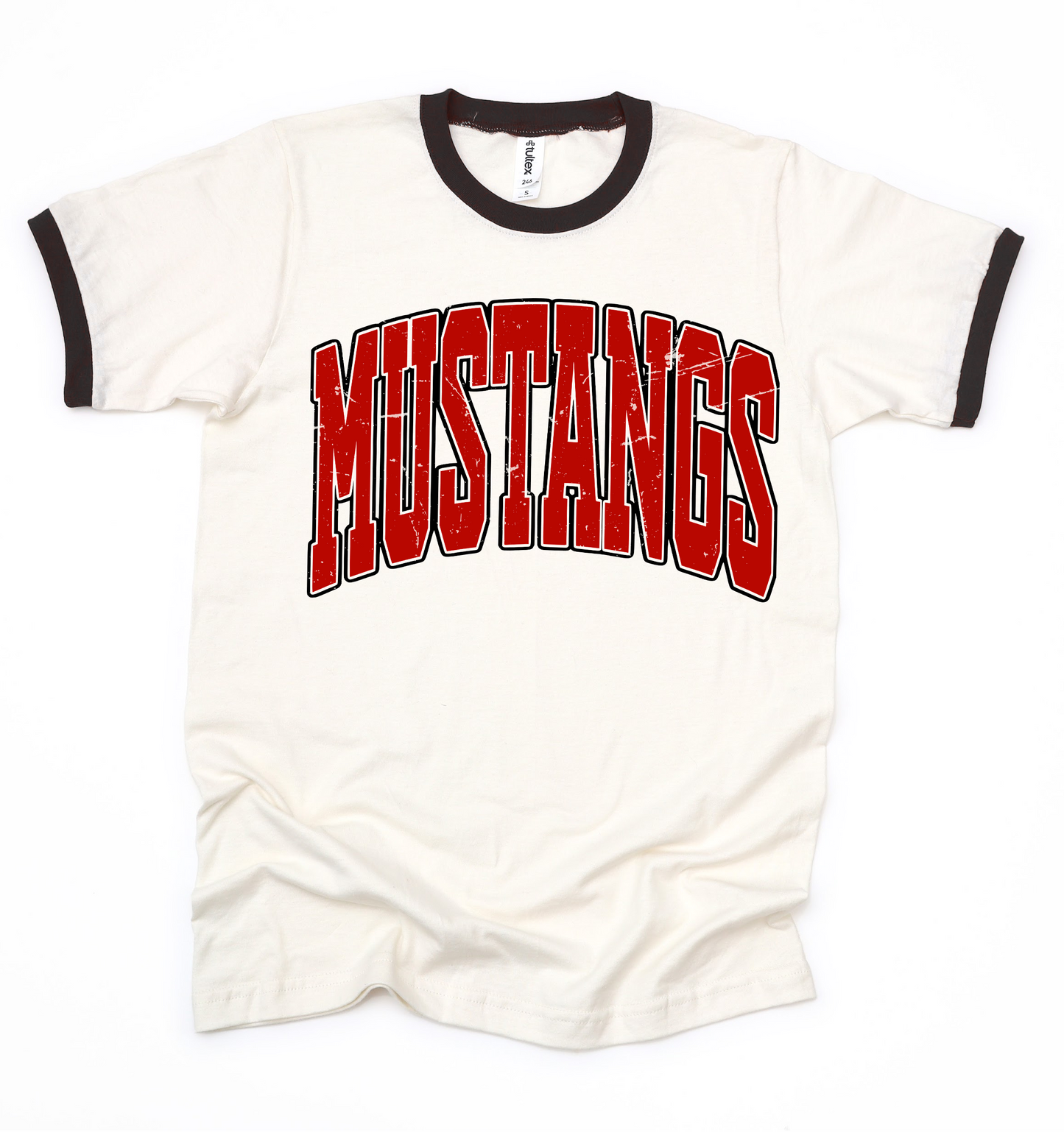 Distressed Mustangs Ringer Shirt/ Adult Sizes - Tultex Brand/ Center Hill Shirt/ Houston Mustangs Shirt