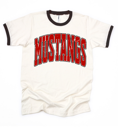 Distressed Mustangs Ringer Shirt/ Adult Sizes - Tultex Brand/ Center Hill Shirt/ Houston Mustangs Shirt
