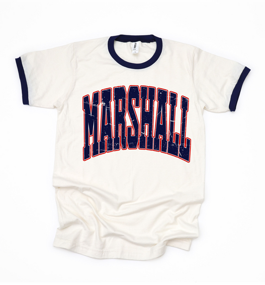 Distressed Marshall Ringer Shirt/ Adult Sizes - Tultex Brand