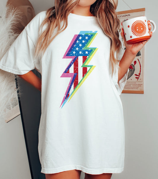Comfort Colors or Soft Bella Canvas USA Lightning Bolt Tee/ Memorial Day or July 4th Tee/ 4th Of July
