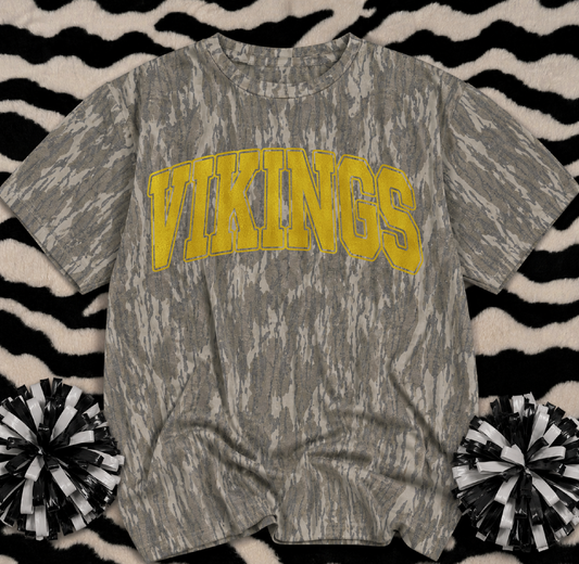 Metallic Vikings Mossy Oak Camo Shirt/ Customized for ANY School or Team - Just Type In the Boxes- Youth and Adult Sizes