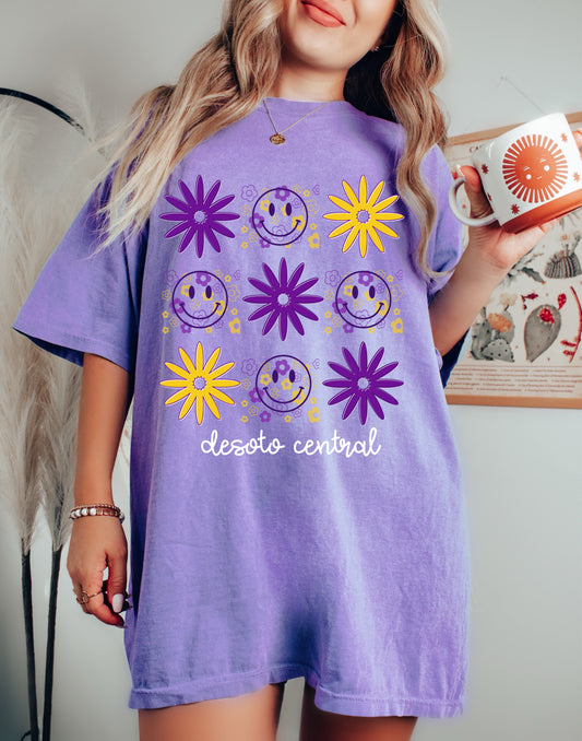Comfort Colors Desoto Central Jags Daisy Smiley Tee / DC -Desoto County Schools / Mississippi School Shirt