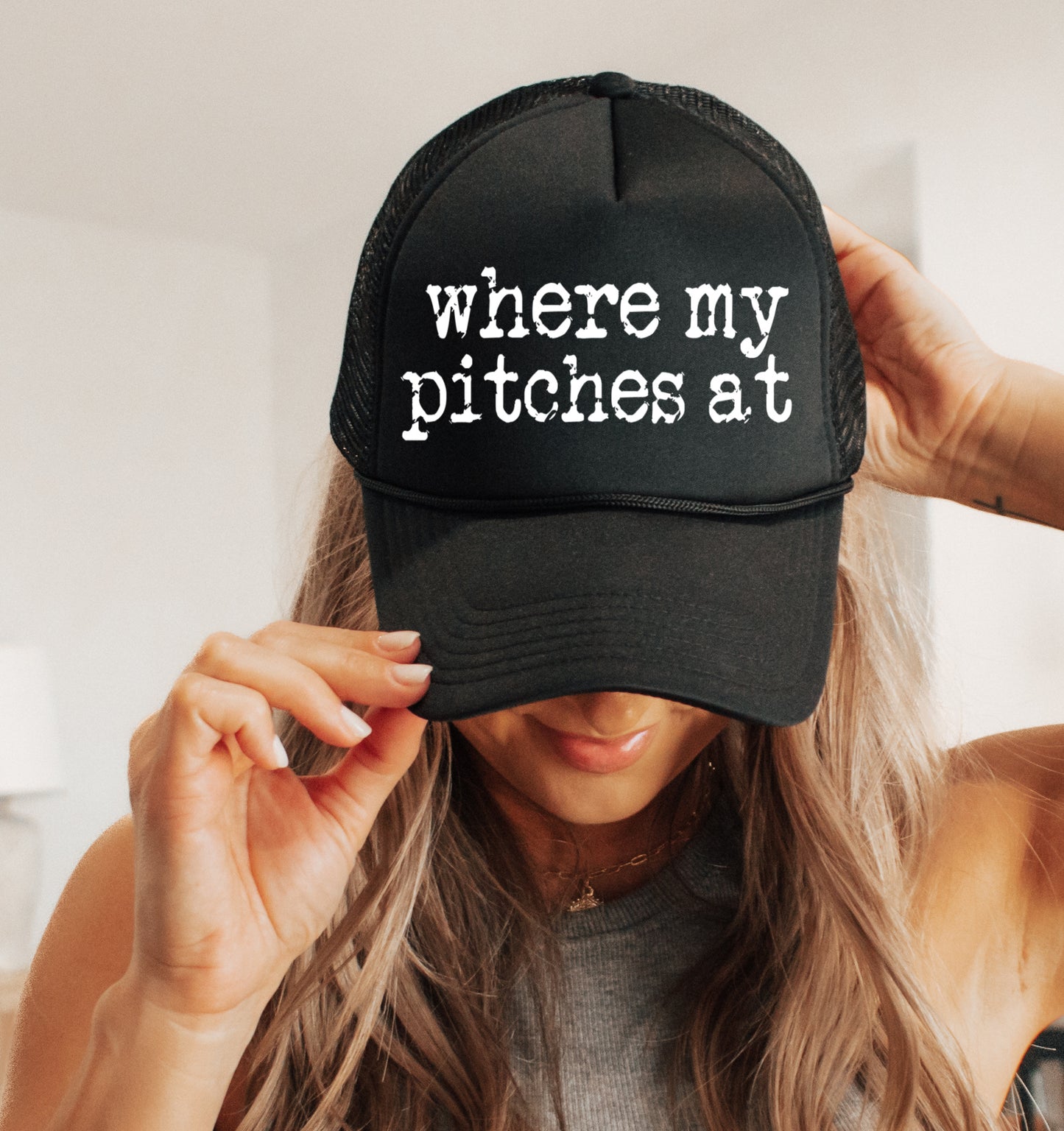 Where My Pitches At Baseball Trucker Hat/ Funny Gifts for Her/ Baseball Mom Hats/ Multiple Colors