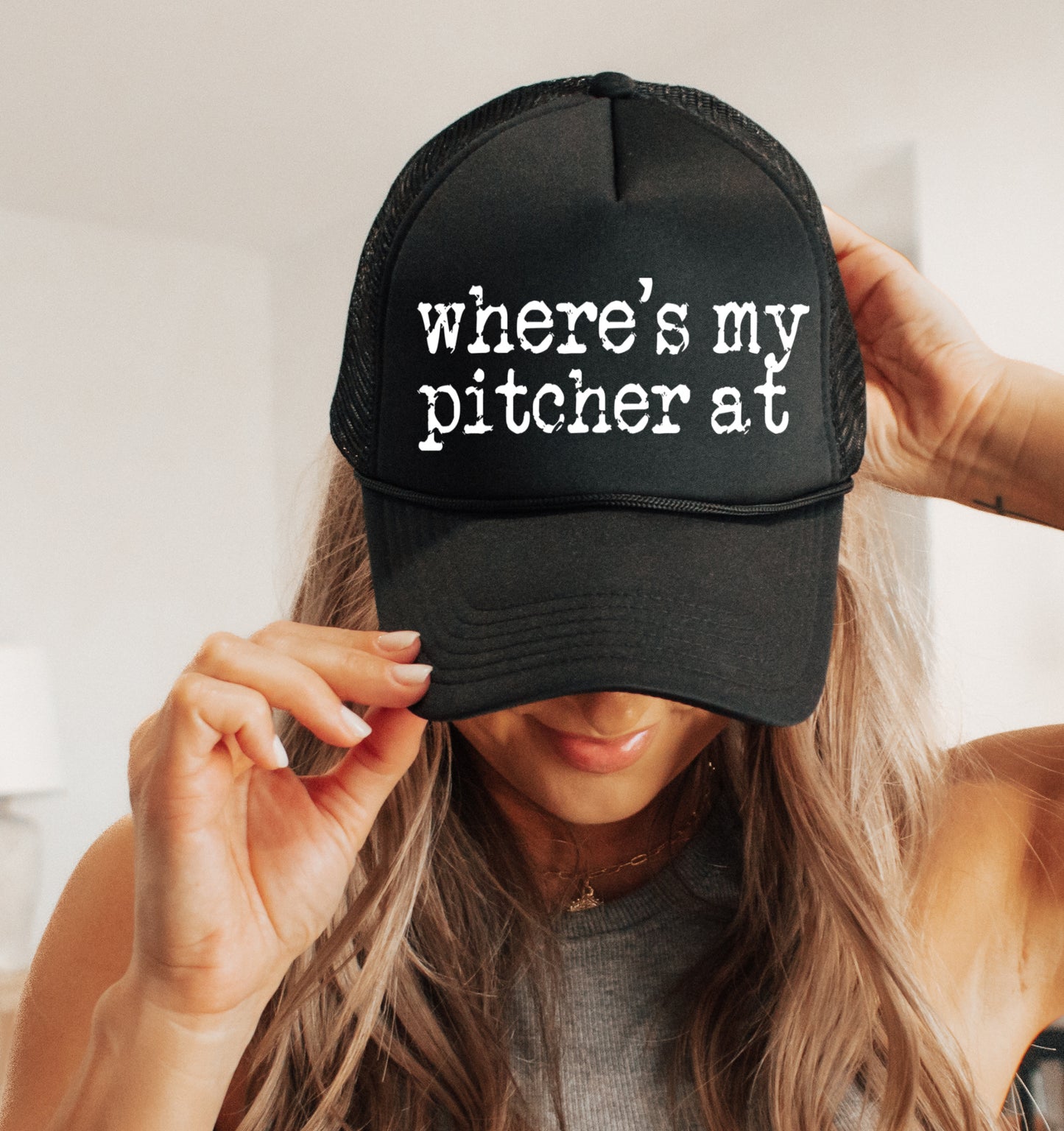 Where's My Pitcher At Baseball Trucker Hat/ Funny Gifts for Her/ Baseball Mom Hats/ Multiple Colors