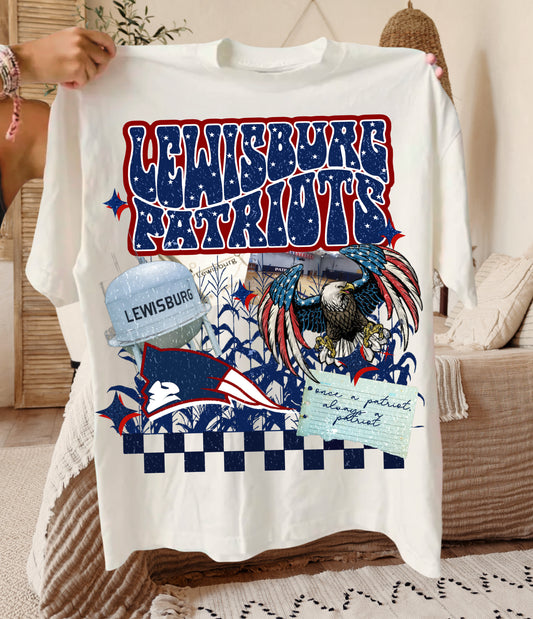 Ivory or White Bella or Comfort Colors Lewisburg Patriots Retro Scrapbook Style Shirt/ Lewisburg Patriots /Youth and Adult Sizes