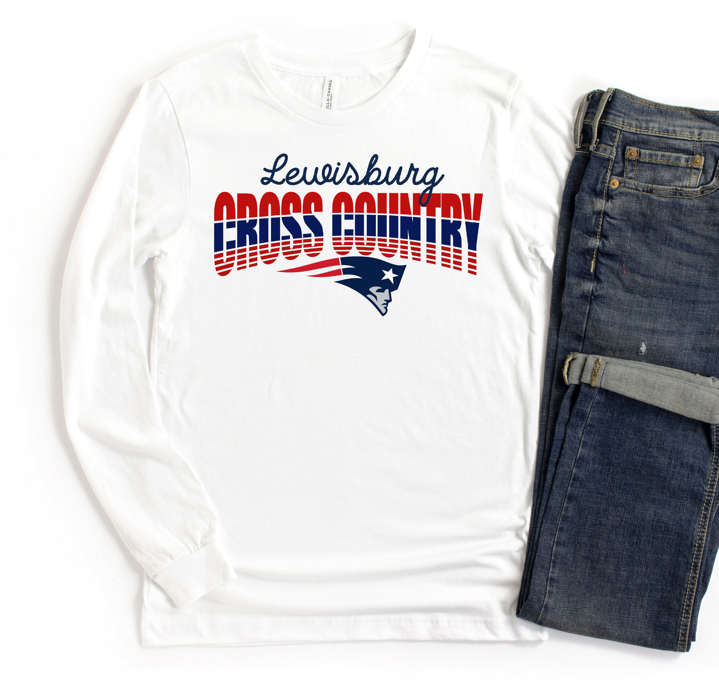Bella Canvas Lewisburg Cross Country Long Sleeve Patriots Shirt - White