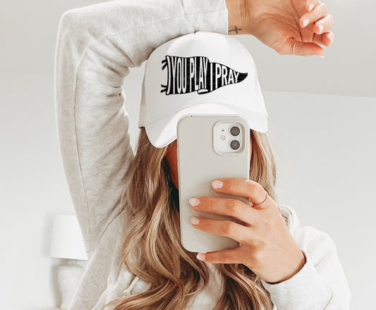 Black You Play I Pray Trucker Hat/ Inspiring  Sports Mom Trucker Hats/ Gifts for Her