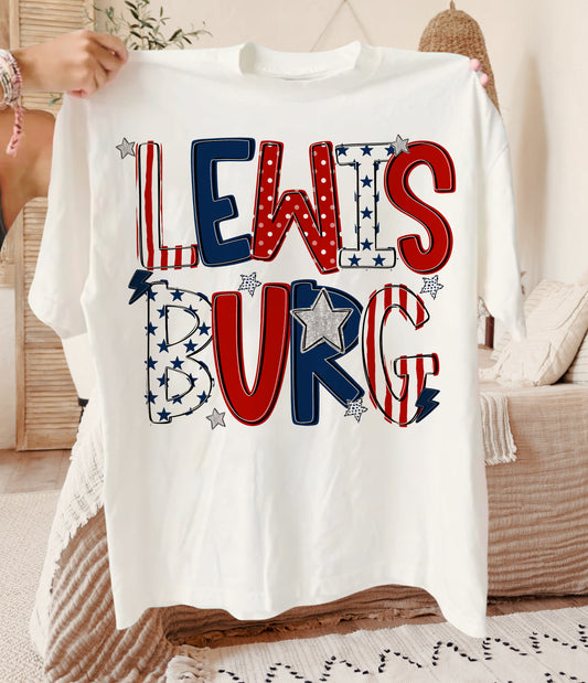 Gildan, Bella, or Comfort Colors Lewisburg Star Font Tee/ Youth and Adult Sizes - Option for DTF Transfer Print As Well