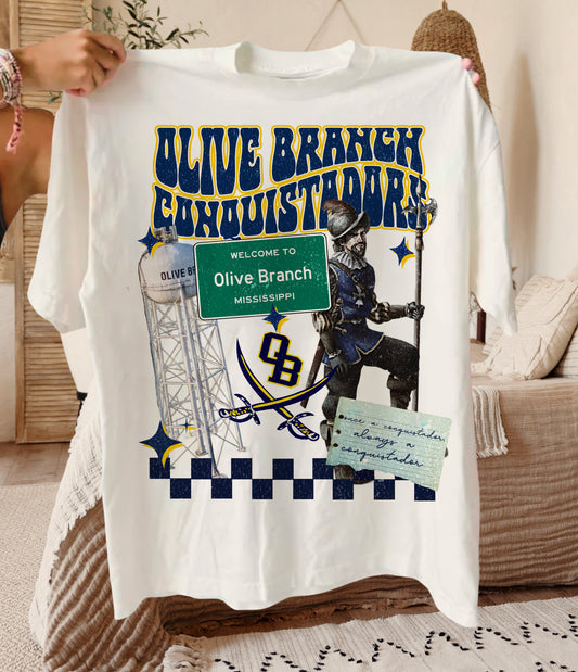 Comfort Colors or Bella Canvas Olive Branch Conquistadors Scrapbook Collage Tee / Desoto County Schools / Mississippi School Shirt /Youth and Adult Sizes -OB Shirts