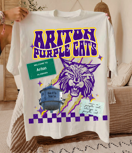 Comfort Colors or Bella Canvas Ariton Purple Cats Collage Style Tee/ Youth and Adult Sizing