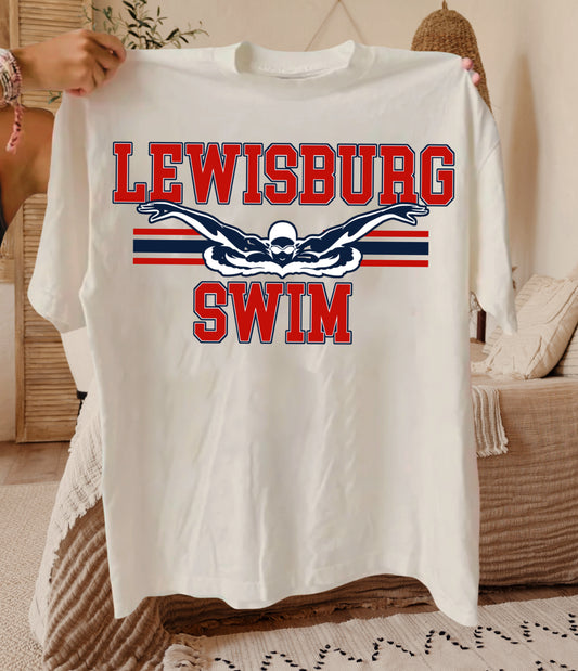 Ivory Bella or Comfort Colors Lewisburg Swim Shirt/ Lewisburg Patriots Shirt/ Lewisburg Patriots /Youth and Adult Sizes
