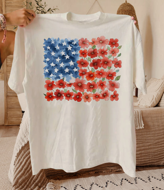 Comfort Colors or Soft Bella Canvas USA Floral Tee/ Memorial Day or July 4th Tee/ 4th Of July