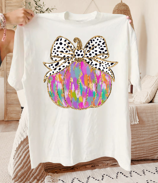 Gildan Softsyle or Comfort Colors Pumpkin Bow Fall Tee/ Quality Retro Tee /Adult Sizes and Youth Sizes