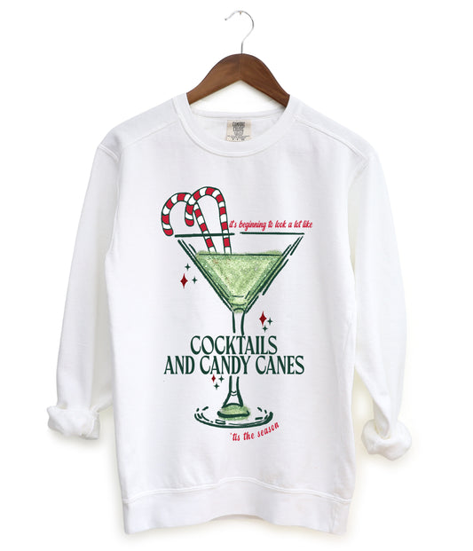Gildan , Comfort Colors, or Bella Cocktails and Candy Canes Tis The Season Santa Sweatshirt/Funny Christmas Sweatshirt/ Adult Sizes